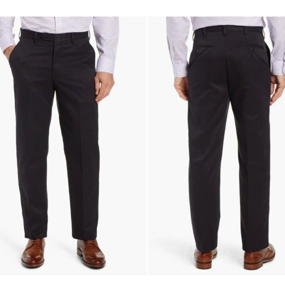 Berle Classic Fit Flat Front Microfiber Performance Dress Pants Black 35 R
